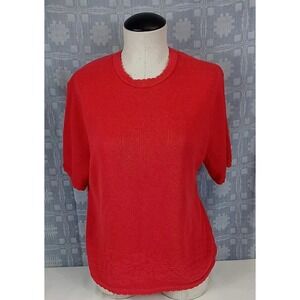 Vintage Nikki Short Sleeve Sweater Womens Size Medium Blouse Red Shirt Top